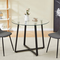 35.4" Tempered Glass Round Table with Black Metal Base for Kitchen, Dining & Living Room by Ebern Designs