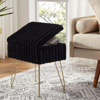 Faux Fur Vanity Stool Chair With Storage, Vanity Stool For Makeup, Foot Stools Ottoman With 4 Metal Legs, Make Up Stool Chair, Small Vanity Bench Seat by Mercer41