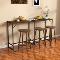 70" Long Bar Table with Charging Station, Industrial Style Rectangular Bar Height Pub Table with Steel Frame for Dining Room, Kitchen by 17 Stories