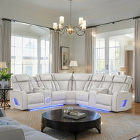 Modern Style Fortuner Power Recliner Sectional with Bluetooth Speaker, LED Lighting, Wood & Metal Frame, Massage Function by Orren Ellis