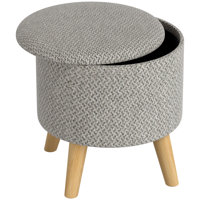 Round Storage Ottoman, Linen Fabric Foot Stool with Removable Top, Padded Seat, Small Foot Rest with Hidden Space and Wooden Legs for Living Room by George Oliver