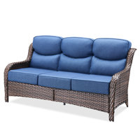 Deb 71" Outdoor Wicker Rattan Patio Sofa With 6" Thick Cushions