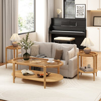 Cordoves Rattan Table Set Solid Wood Frame Coffee Table with 2 Side Table by Bay Isle Home