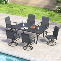 6-Person Patio Dining Set with 63" Metal Curved Dining Table and PVC-coated polyester Swivel Dining Chairs by Red Barrel Studio