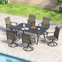 6-Person Patio Dining Set with 63" Metal Curved Dining Table and PVC-coated polyester Swivel Dining Chairs by Red Barrel Studio