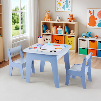 Wooden 4 In 1 Kids Table And 2 Chairs With Storage Drawers & 2 Removable Tabletops,Compatible With Lego And Duplo Bricks by Harriet Bee