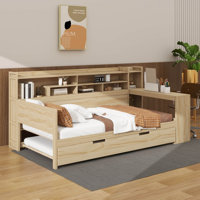 Daybed With Trundle Side Bookcase And Desk Pine Wood Captains Bed With Storage Headboard by Latitude Run
