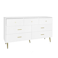 Seven Drawers Large Chest Of Drawer Cabinet With Golden Handle And Golden Legs White Color by Everly Quinn