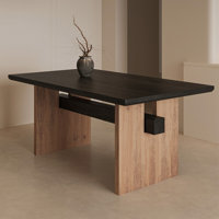 Elegant retro solid wood dining table by Hokku Designs
