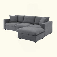 Modern Sectional Sofa With Throw Pillows,Cloud L-Shaped Couch Set With Wide Seat,4 Seat Polyester Comfy Fabric Couch Set With Movable Ottoman For Livi by Latitude Run