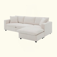 Modern Sectional Sofa With Throw Pillows,Cloud L-Shaped Couch Set With Wide Seat,4 Seat Polyester Comfy Fabric Couch Set With Movable Ottoman For Livi by Latitude Run