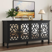 63" Carved Buffet Cabinet With Mirrored Door by Fleur De Lis Living