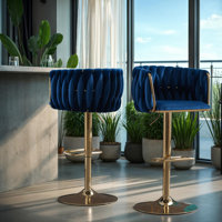 Set of 2 Velvet Upholstery Bar Stools – Chrome Footrest, Swivel, Height Adjustable Design for Kitchen or Bar by Everly Quinn