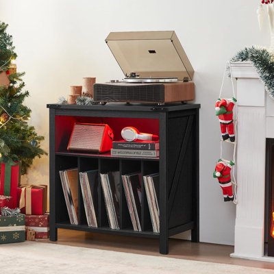 Large Record Player Stand With Charging Station & LED Lights by Ivy Bronx