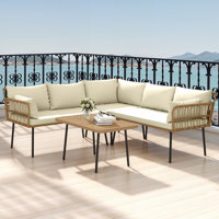 Yellow Convertible Swivel Outdoor Sofa Set – 4-Piece PE Rattan Lounge with Cushions & Coffee Table by George Oliver
