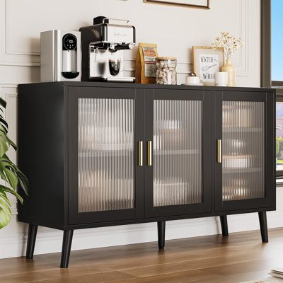 48" Large Storage Cabinet, TV Console for Living Room, Modern TV Consoles Stand Cabinet with 3 Glass Doors, Black TV Cabinet by George Oliver