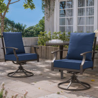 Jacenia 23.4"W Outdoor Swivel Rocking Iron Armchair with High Back and Water Resistant Cushions by Lark Manor