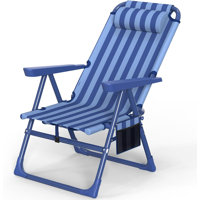 Backpack Beach Chair, 6-Positions Reclining Folding Beach Chair with Cooler Bag and Cup Holder by Highland Dunes