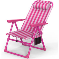 Backpack Beach Chair, 6-Positions Reclining Folding Beach Chair with Cooler Bag and Cup Holder by Highland Dunes