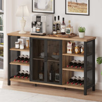 Guinna Industrial Wine Bar Cabinet For Liquor And Glasses, Farmhouse Wood Coffee Bar Cabinet With Wine Rack, Metal Sideboard And Buffet Cabinet by 17 Stories