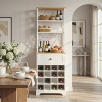 Industrial Coffee Bar Cabinet with Wine Racks and Storage Drawer, Wood 65" Tall Wine Rack Liquor Cabinet with Shelves and 16 Cubbies Storage by Breakwater Bay