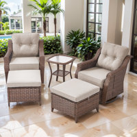 Acton 5 - Pieces Outdoor Wicker Swivel Rocker Seating Group With Ottomans And 6" Thick Cushions by Lark Manor