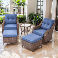 Acton 5 - Pieces Outdoor Wicker Swivel Rocker Seating Group With Ottomans And 6" Thick Cushions