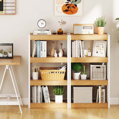 2 Pcs 4 Tier Bookshelf Wooden Bookcase With Dual Anti-tipping Kits Open Shelving Unit Natural by 17 Stories