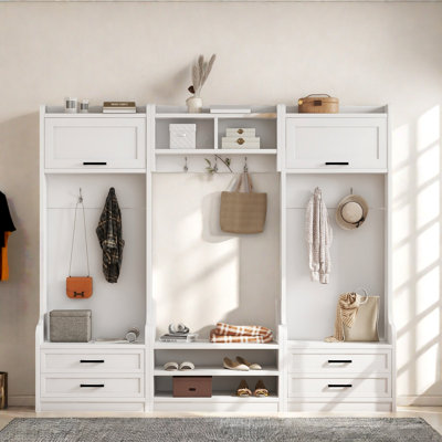 4-in-1 Detachable Hall Tree With Coat Rack And 7 Hooks, 4 Drawers, Cabinets And Shoe Bench by Red Barrel Studio