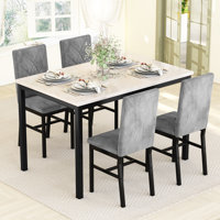 Dining Table Set For 4, Faux Marble Kitchen Table With 4 Velvet Chairs, Modern Kitchen & Dining Room Sets For Dining Room, Apartment, Restaurant, Bei by Ebern Designs