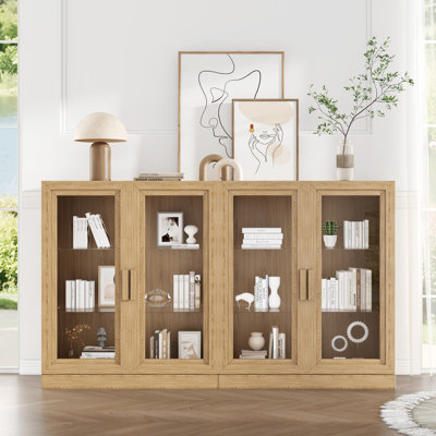 72" Wood China Cabinet Display Cabinet with Glass Doors by Ebern Designs