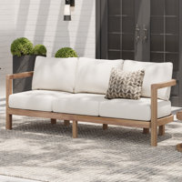 Lucca Acacia Wood Upholstered 3-Seater Patio Sofa With Cushions by Winston Porter