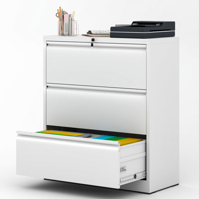 35.43"W 3 Drawer Metal Lateral File Cabinet with Lock for Home Office - A4/Letter/Legal Size by Inbox Zero