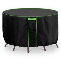 Patio Round Table Cover, Waterproof Anti-UV Durable Patio Dining Set Cover, Patio Furniture Cover, Black by Arlmont & Co.