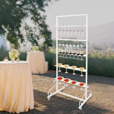5 Tiers Exquisite 40 Champagne Wine Glass Display Rack With 4 Wheels by Lark Manor