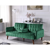 Convertible velvet sofabed with cup holder