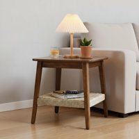 Boho 23" Mid-Century Side Table with Woven Shelf, Storage, Perfect for Living Room, Couch, Patio, Home Office, Bedside by George Oliver