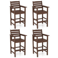 Patio Bar Stools Set of 4 Tall Adirondack Chair w/ Backrest Armrests & Footrests by Hokku Designs