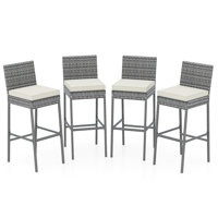 Patio Wicker Barstools Bar Height Chairs W/ Cushions Backyard Off White