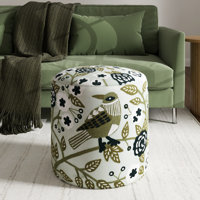 Multicolored Traditional Hand-Made Wood/Velvet Cylinder Upholstered Ottoman Pouf