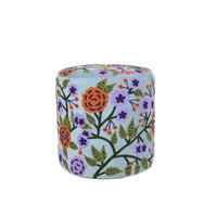 Multicolored Traditional Hand-Made Wood/Velvet Cylinder Upholstered Ottoman Pouf