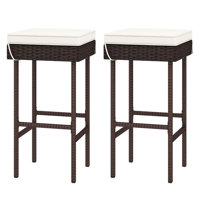 Rattan Barstools Patio Wicker Bar Height Chairs w/ Footrest by Ebern Designs
