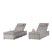 Outdoor Rattan Lounge Chairs with Adjustable Backrest （Set of 2） by Latitude Run