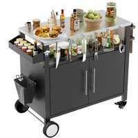 38"L x 18"W Patio Storage Bar Cart Stainless Steel Outdoor Rolling Bar Cart with Spice Rack by Latitude Run
