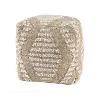 Natural/Ivory Farmhouse Diamond Hand-Woven Jute Blend Cube Ottoman Pouf
