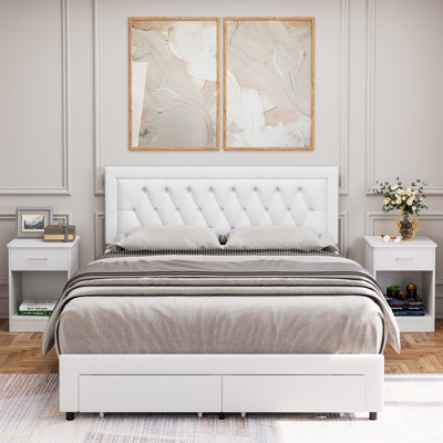 3-Piece Bedroom Set, Velvet Upholstered Storage Bed, 2 Nightstands by House of Hampton