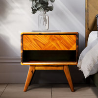 Solid Acacia Wood Nightstand, Bedside Table with Drawer & Open Shelf, Mid-Century Art Deco Accent Piece, Scratch & Water-Resistant by George Oliver