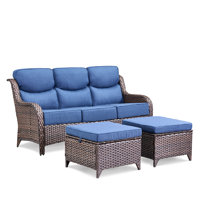 Deb 71" Outdoor Wicker Patio Sofa with 6" Thick Cushions and Ottomans – Deep Seating Outdoor Couch by Red Barrel Studio