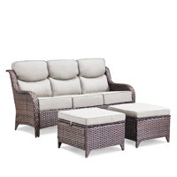 Deb 71" Outdoor Wicker Patio Sofa with 6" Thick Cushions and Ottomans – Deep Seating Outdoor Couch by Red Barrel Studio