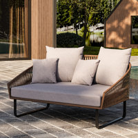 Rattan Outdoor Daybed With Gray Cushion Pillow & Aluminum Frame (63" Width)